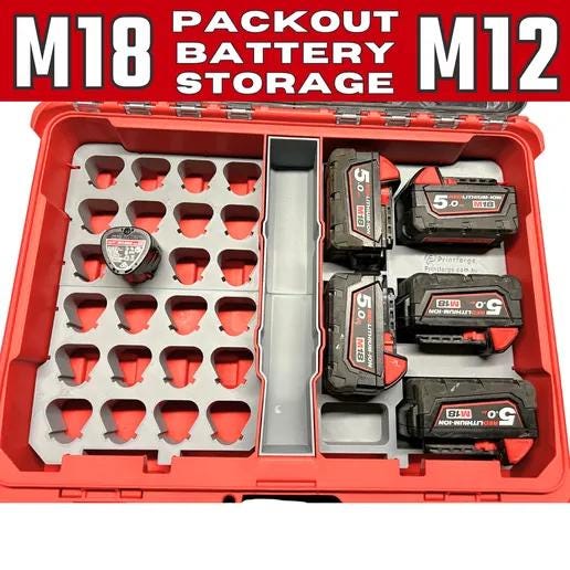 Milwaukee Packout M18 and M12 Battery holder insert for 25 total batteries! Made for the 48228430 packout