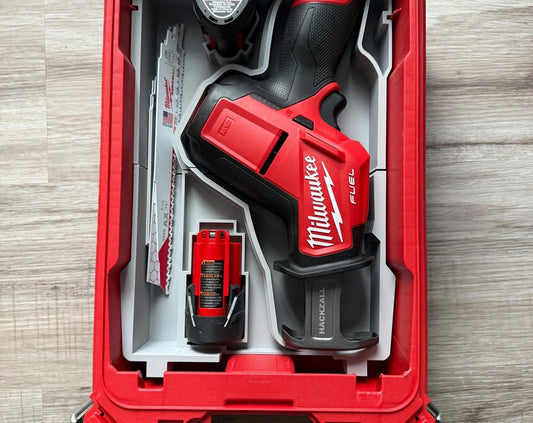 Milwaukee Packout M12 Hacksaw, battery, and blade storage insert